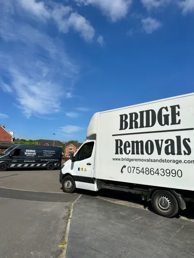 Bridge Removals van showing its livery and phone number