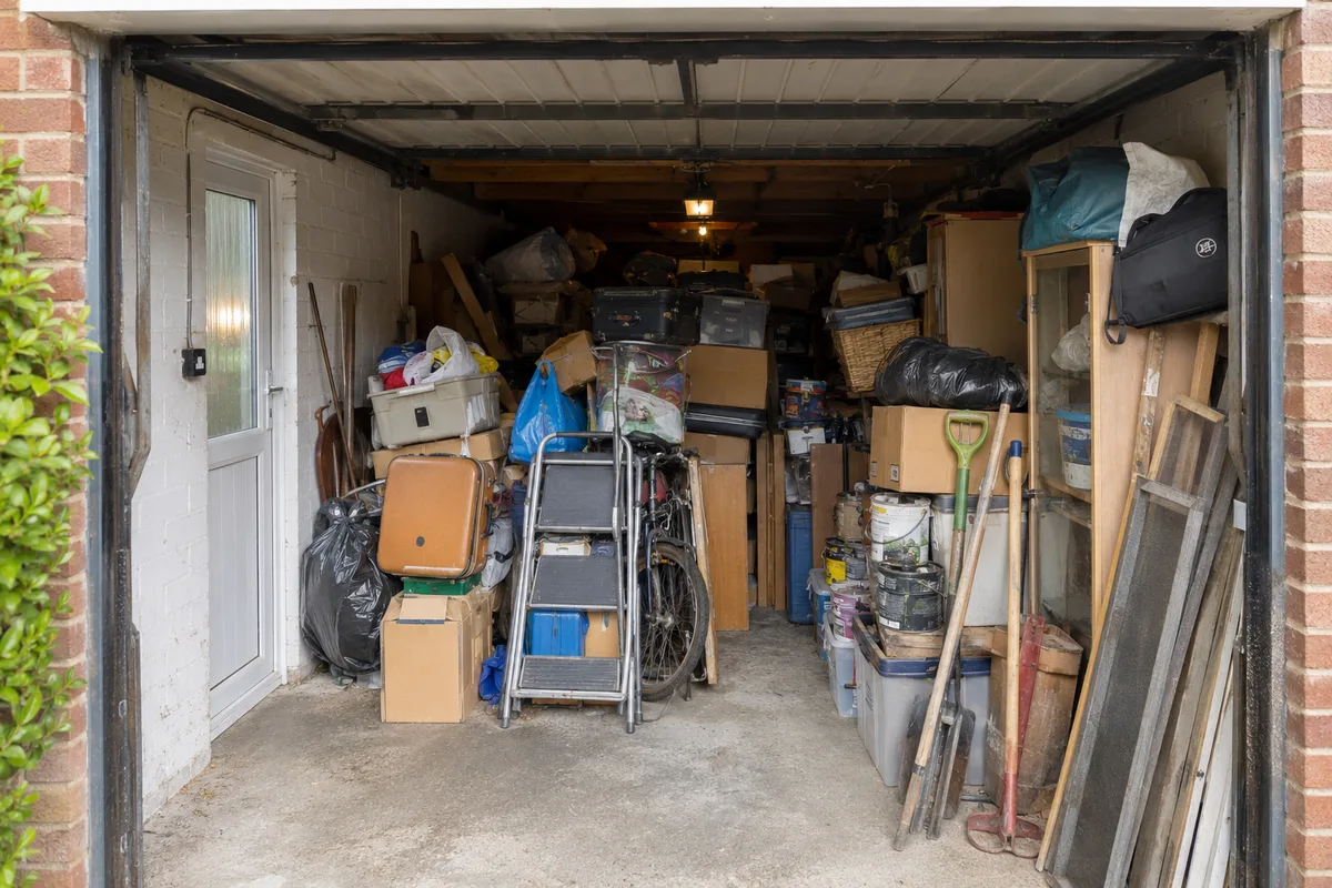 Garage packed full of boxes and furniture before Bridge collects it for storage Garage packed full of boxes and furniture before Bridge collects it for storage